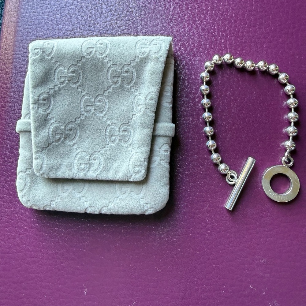 GUCCI Sterling Silver Ball Toggle Bracelet 6”